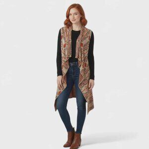 CHESLEY Women's Open Front Cardigan Large Tribal Brown Red Cream